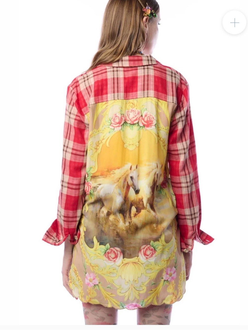 New Aratta wild horses Red Plaid & Yellow Horse-Print Girls' Button-Up Shirt